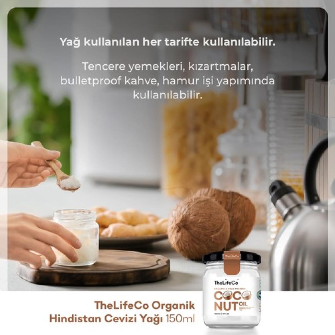 TheLifeCo Organik Hindistan Cevizi Yağı 150 ml (Soğuk Sıkım, Vegan)