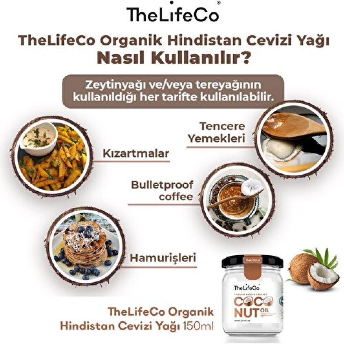 TheLifeCo Organik Hindistan Cevizi Yağı 150 ml (Soğuk Sıkım, Vegan)