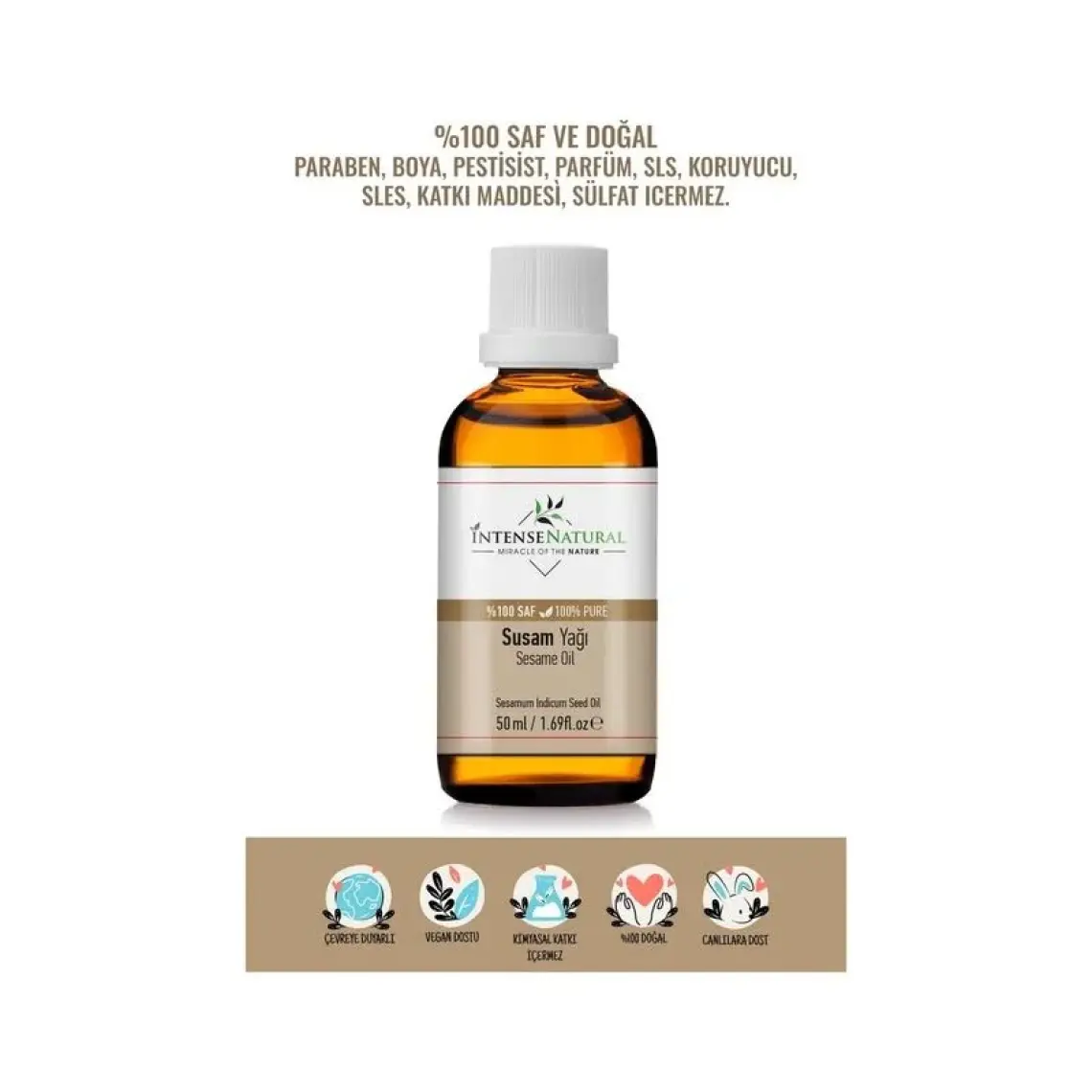 Intense Natural Susam Yağı Soğuk Sıkım 50 ml %100 Saf ve Doğal Sesame Oil