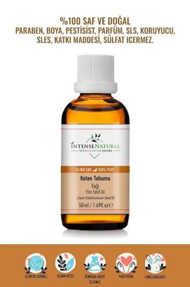 Intense Natural Keten Tohumu Yağı Soğuk Sıkım 50 ml %100 Saf ve Doğal Flax Seed Oil
