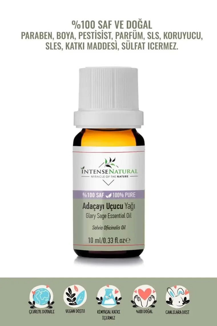 Intense Natural Adaçayı (Acı Elma) Uçucu Yağı 10 ml %100 Saf ve Doğal Sage Essential Oil