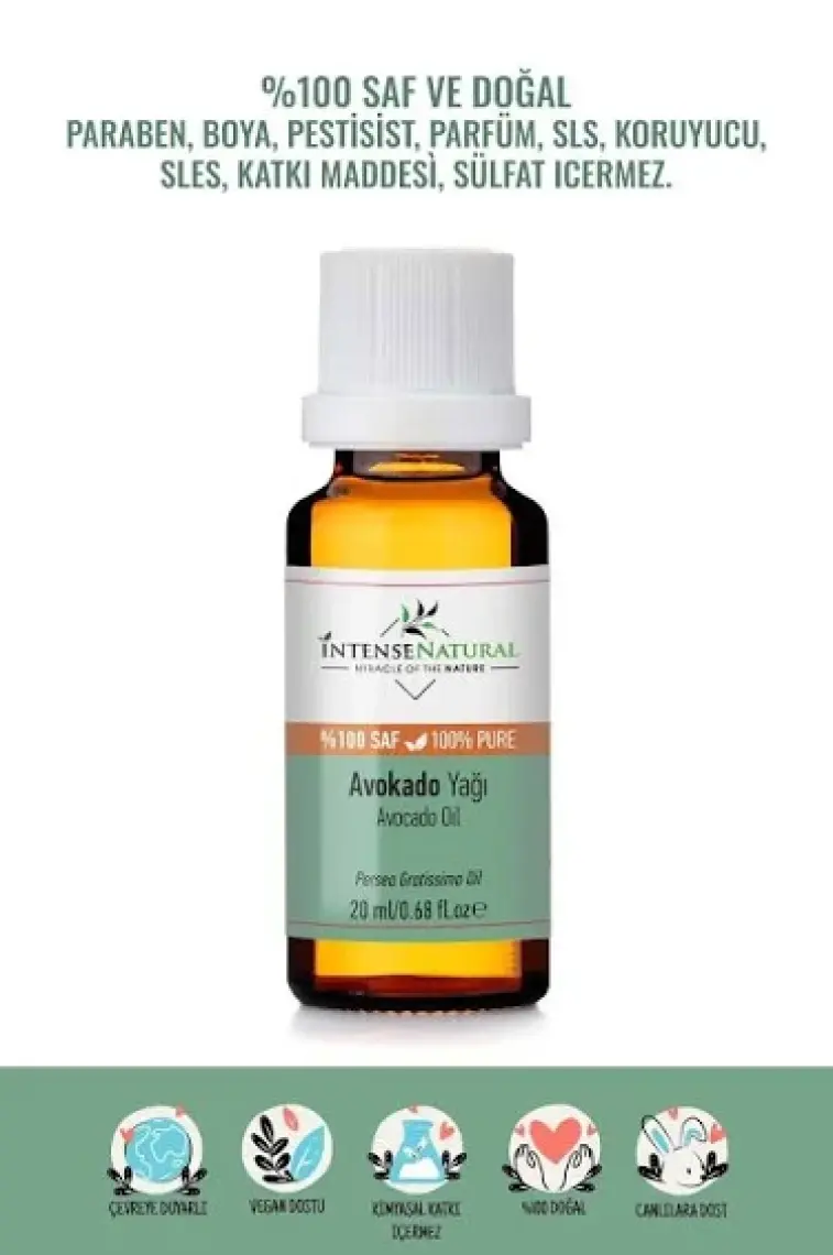 Intense Natural Avokado Yağı Soğuk Sıkım 20 ml %100 Saf ve Doğal Avocado Carrier Oil