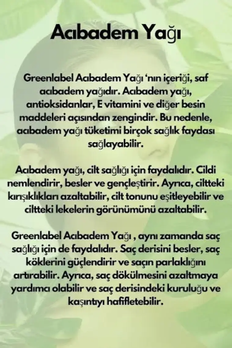 Green Label Acıbadem Yağı Soğuk Sıkım %100 Doğal Ve Saf 20ml