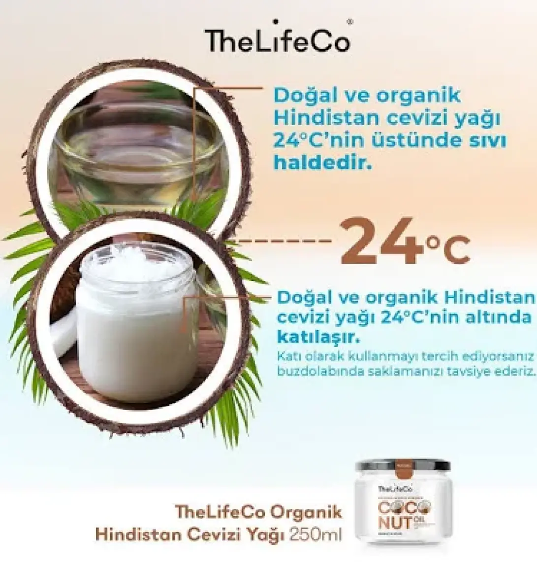 TheLifeCo Organik Hindistan Cevizi Yağı 250 ml (Soğuk Sıkım, Vegan)