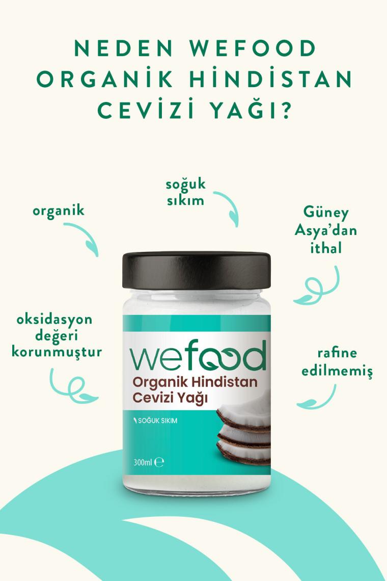 Wefood Organik Hindistan Cevizi Yağı 300 ml (Soğuk Sıkım) 8681749104321