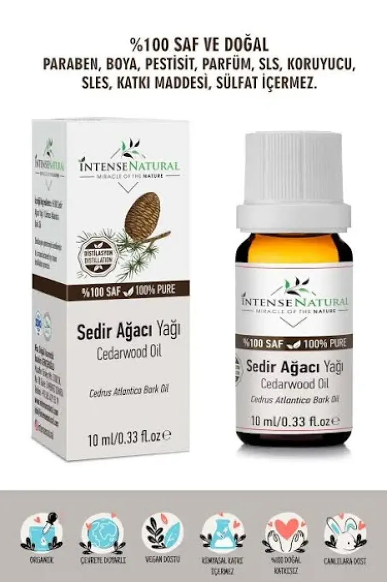 Intense Natural Sedir Ağacı Uçucu Yağı 10 ml %100 Saf ve Doğal Cedarwood Essential Oil