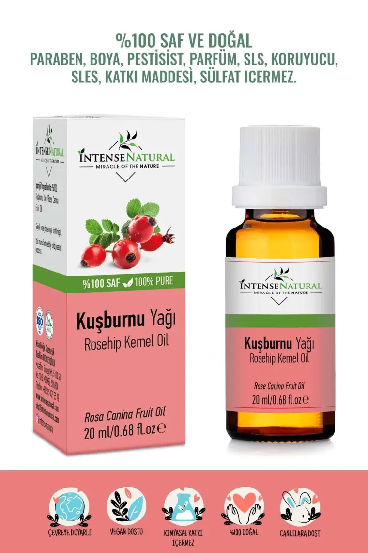 Intense Natural Kuşburnu Çekirdeği Yağı Soğuk Sıkım 20 ml %100 Saf ve Doğal Roseship Seed Oil