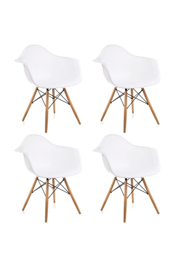 Kolçaklı Beyaz Eames Sandalye - 4 Adet - Cafe Balkon Mutfak Sandalyesi