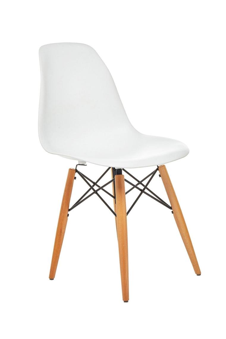 Beyaz Eames Sandalye Natural Ahşap Ayaklı | 4 Adet