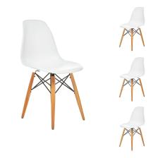 Beyaz Eames Sandalye Natural Ahşap Ayaklı | 4 Adet