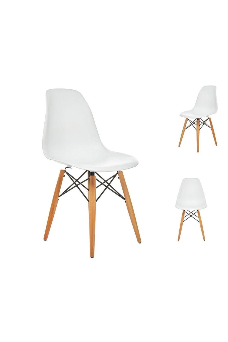 Beyaz Eames Sandalye Natural Ahşap Ayaklı | 2 Adet