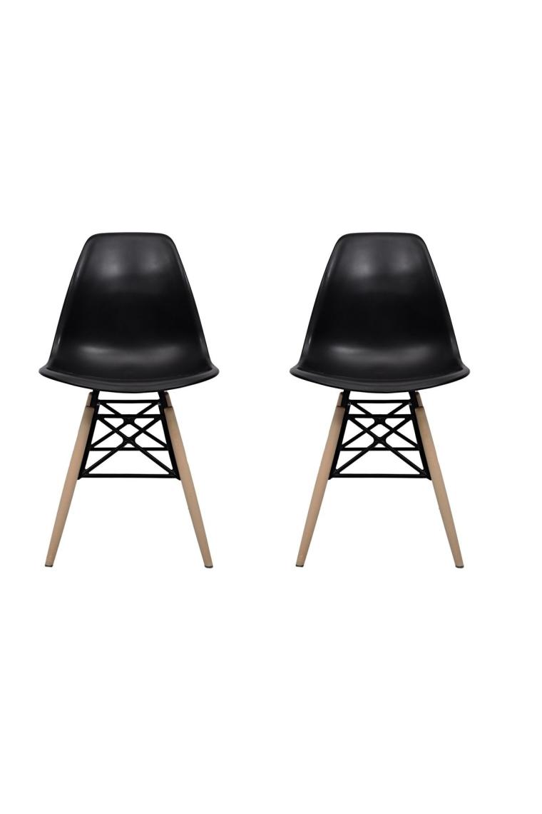 Siyah Eames Plastik Kafesli Sandalye - 2 Adet - Cafe Balkon Mutfak Sandalyesi