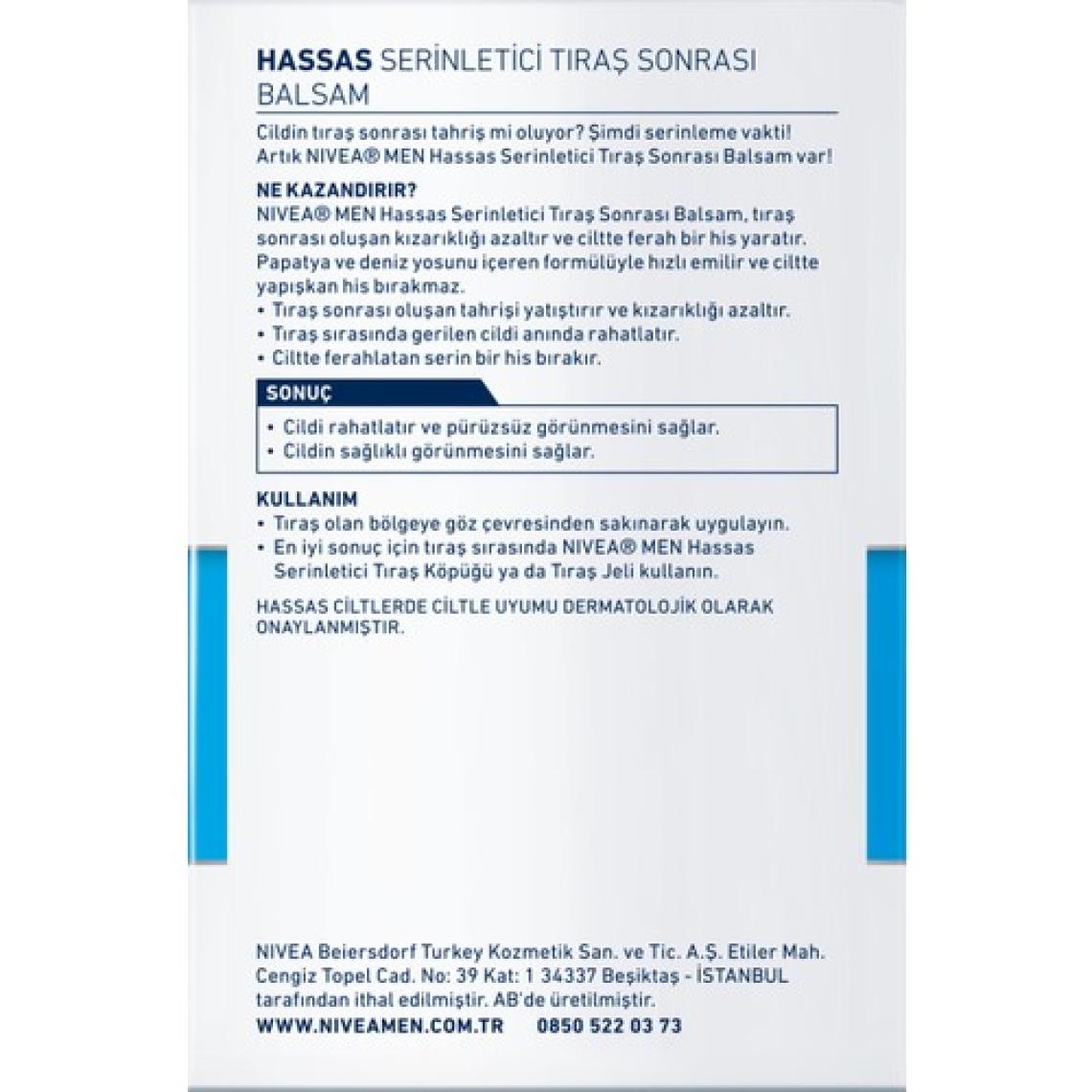NIVEA Men Hassas Serinletici Tıraş Sonrası Balsam 100ml; Hassas Ciltler;Alkolsüz Formül; Hızlı Emilir