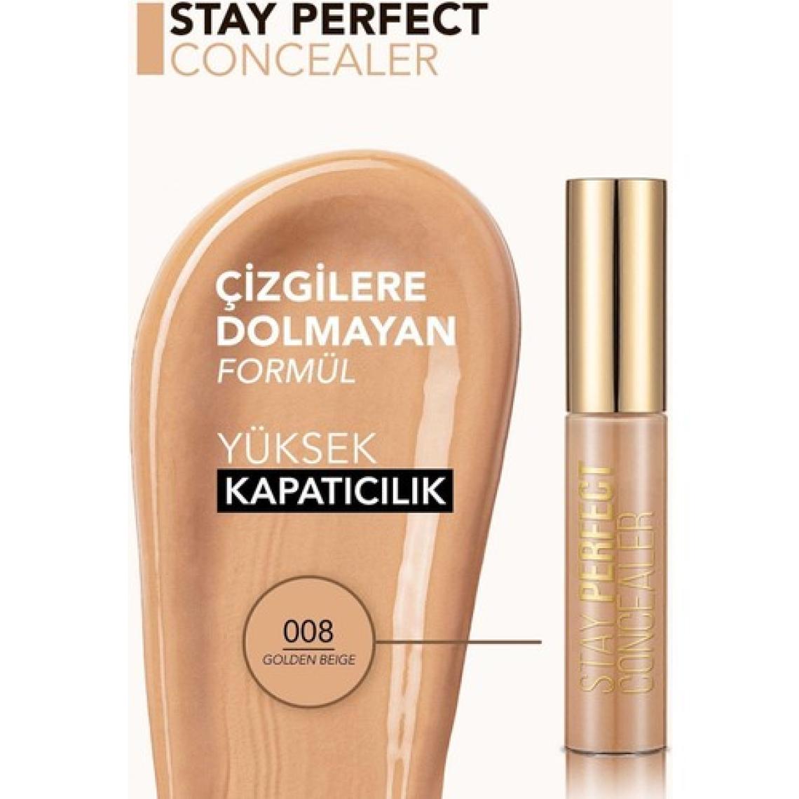 Stay Perfect Yüksek Pigmentli & Yarı Mat Bitişli Likit Kapatıcı (008 Golden Beige) 8682536085588