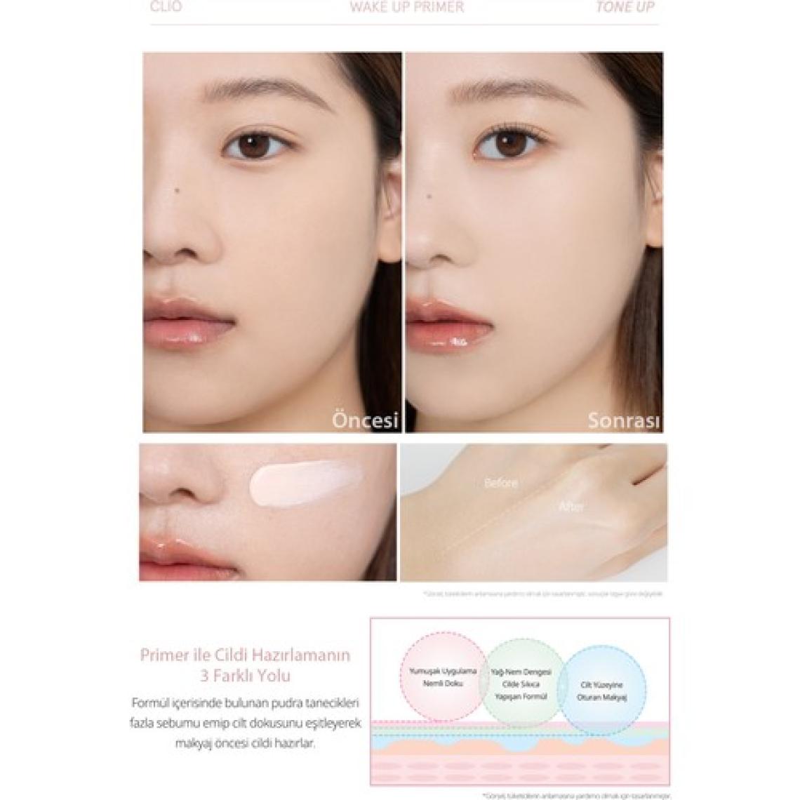 Clio Uzun Süre Kalıcı Ton Eşitleyici Görünüm Sunan Makyaj Bazı CLIO Wake Up Primer Tone Up