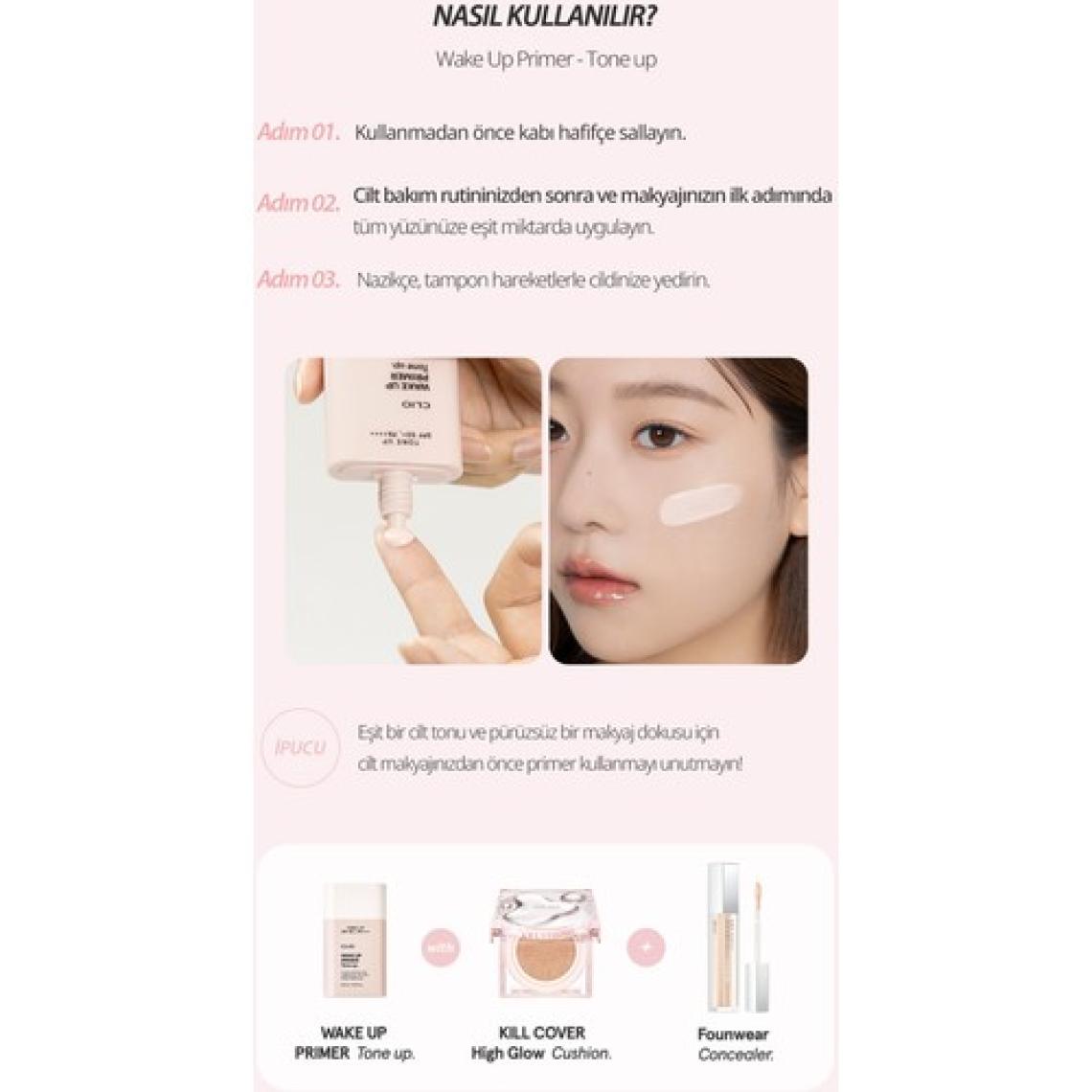 Clio Uzun Süre Kalıcı Ton Eşitleyici Görünüm Sunan Makyaj Bazı CLIO Wake Up Primer Tone Up