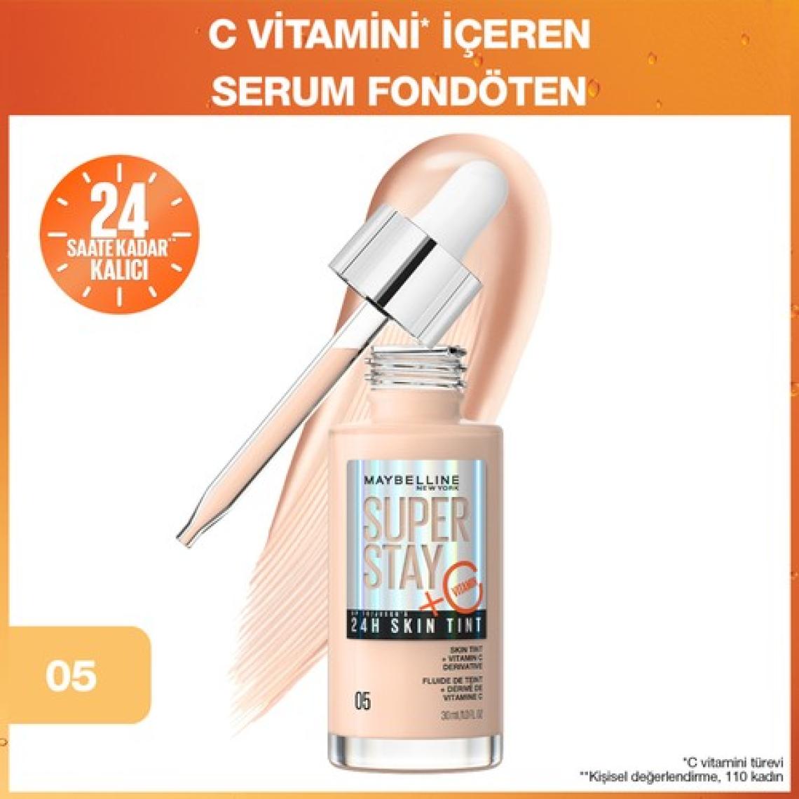Maybelline New York Super Stay Skin Tint Fondöten - C Vitamini ile Zenginleştirilmiş, SPF 24, 24 Saat Kalıcı, Sağlıklı ve Parlak Görünüm, Pürüzsüz Sonuç
