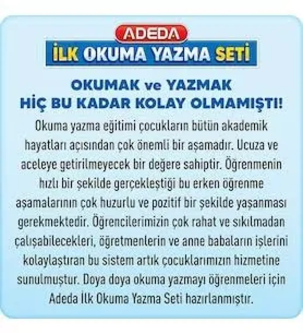 Adeda Yayıncılık Adeda İlk Okuma Yazma Seti