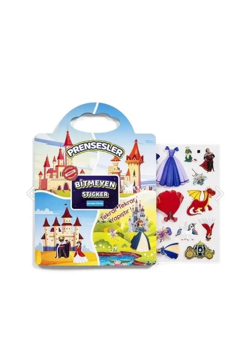 Gepettoys Bitmeyen Sticker Kitabım - Prensesler  (Tekrar Tekrar Kullanılabilir Stickerlar) Pedagog Onaylı