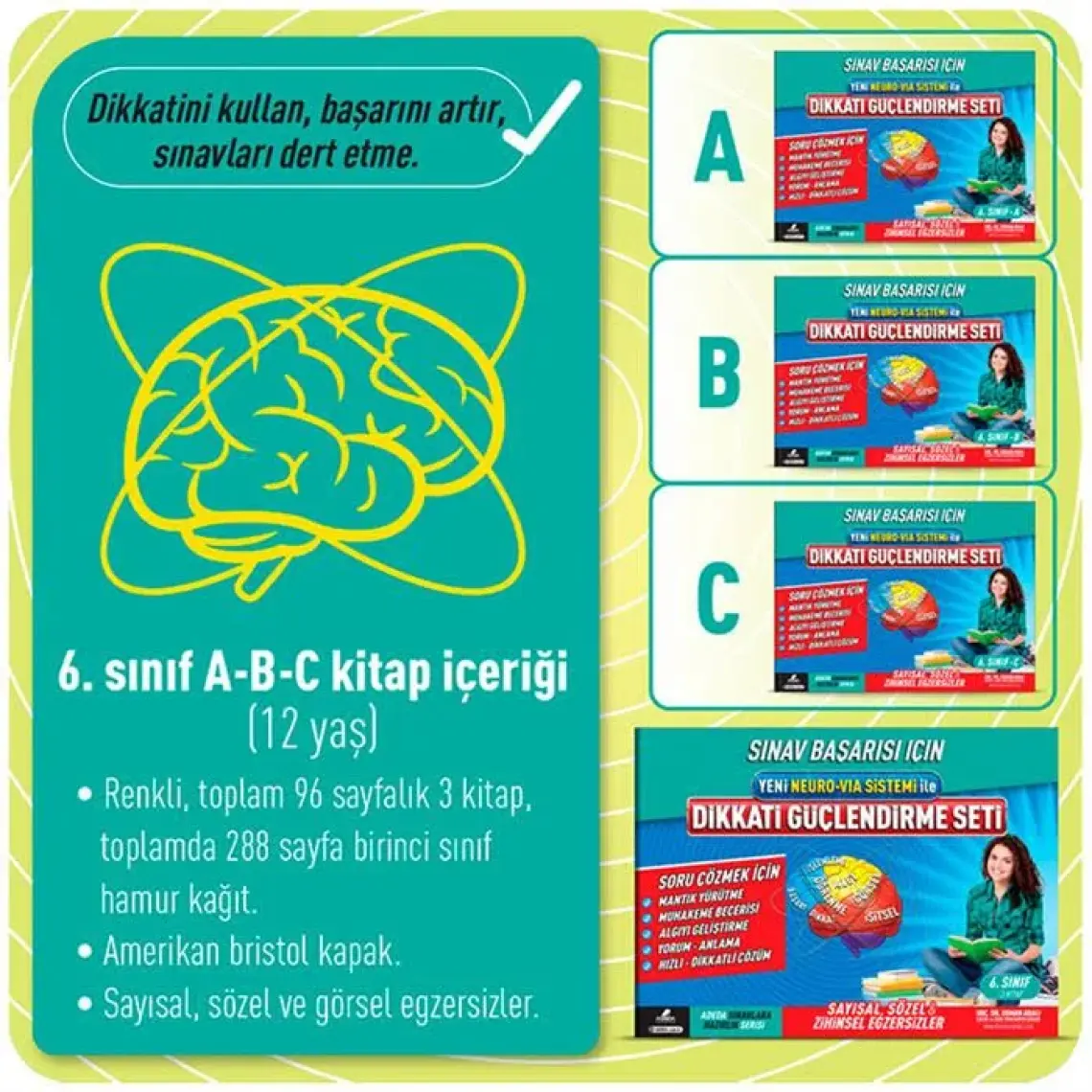 Adeda Yayıncılık Dikkati Güçlendirme Seti 6.Sınıf Sınavlara Hazırlık Serisi Yeni Neurovia Sistemi İle  - Osman Abalı