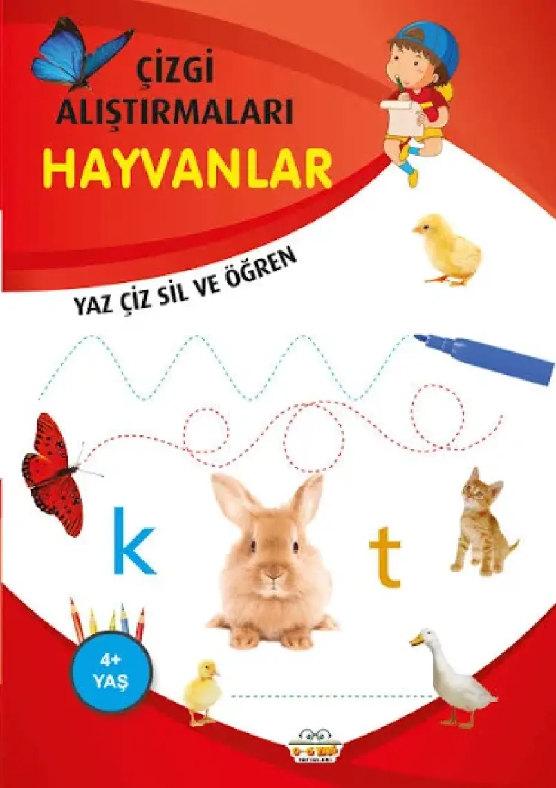 0-6 Yaş Yayınları Çizgi Alıştırmaları Hayvanlar(Yaz-Çiz-Sil ve Öğren)+ Kalem