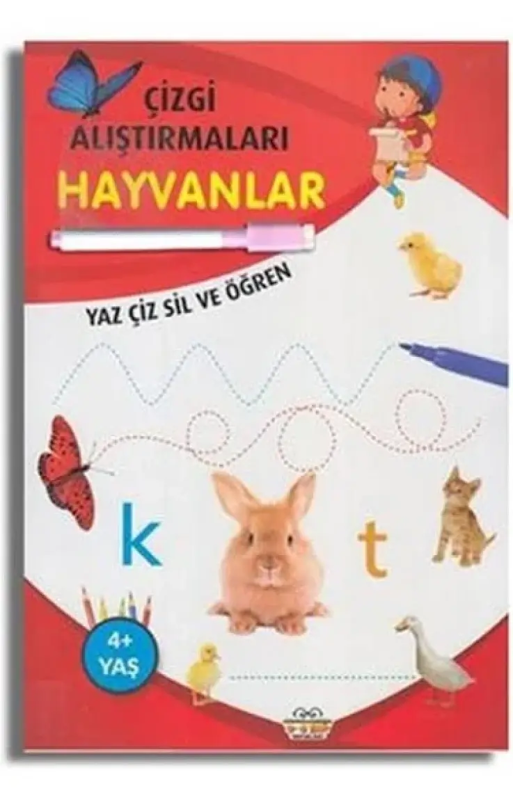 0-6 Yaş Yayınları Çizgi Alıştırmaları Hayvanlar(Yaz-Çiz-Sil ve Öğren)+ Kalem