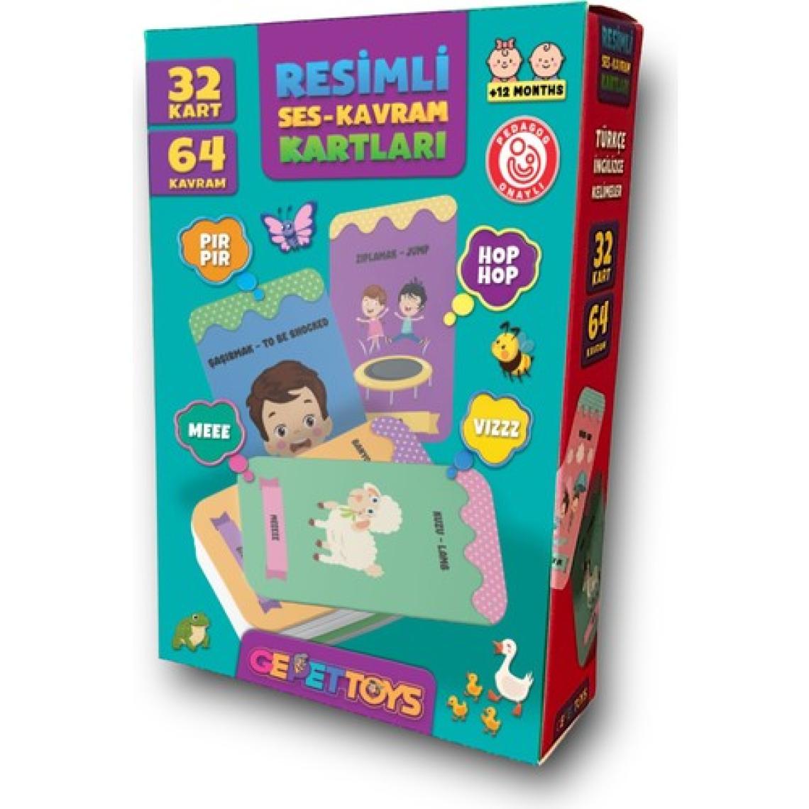 Pedagog Onaylı Resimli Ses Kavram Kartları Türkçe İngilizce 32 Kart 64 Kavram