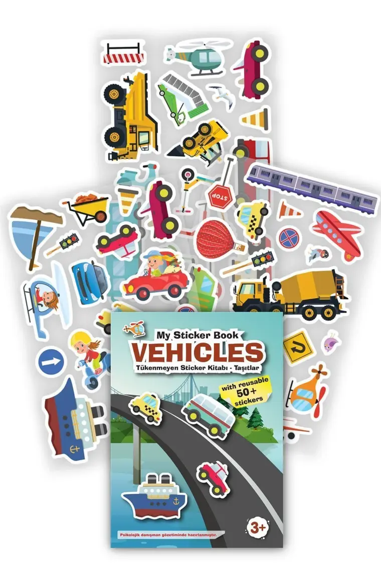 Mert Bebek My Sticker Book '' Vehicles'' , Tükenmeyen Sticker Kitabı Taşıtlar