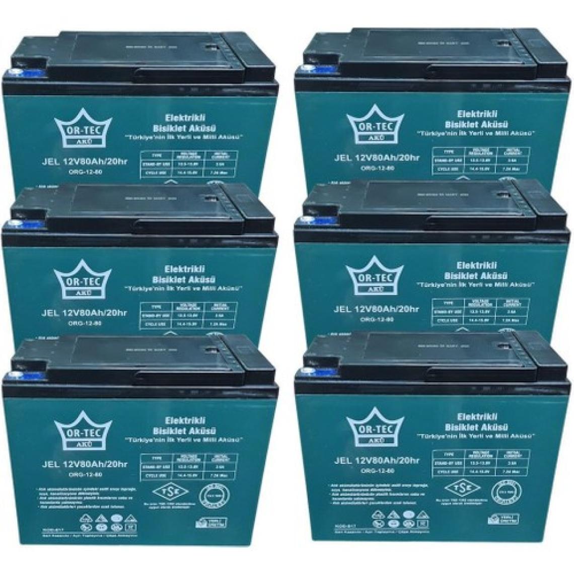 Or-Tec Ortec 6'lı Set 12V 80 Ah Jel Motor Aküsü (Üretim Yılı: 2024)