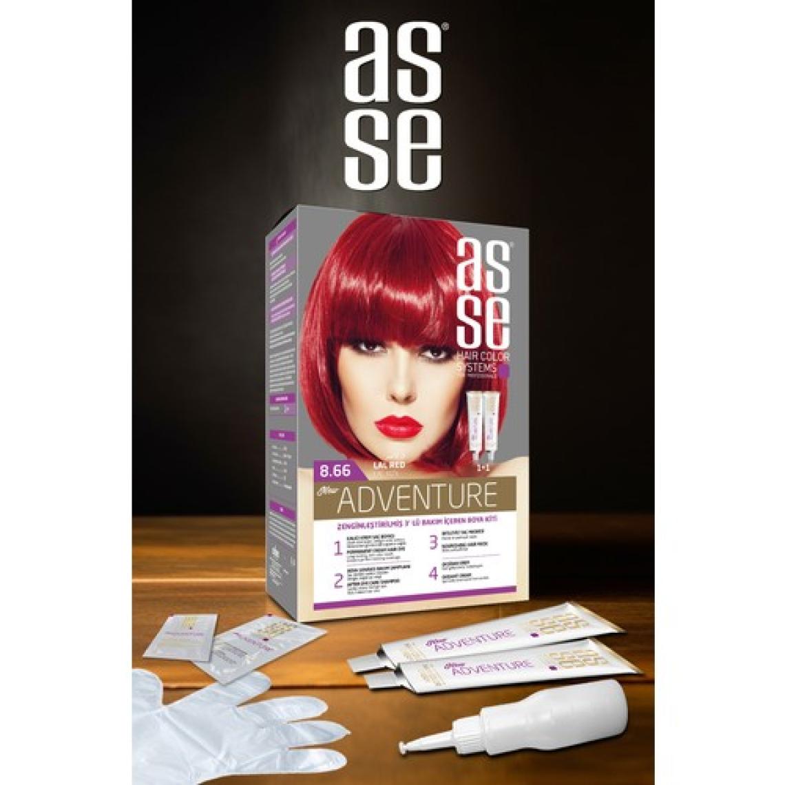 Asse Adventure Set Saç Boyası, Kalıcı ve Canlı Renkler 1+1 İki Kullanım Seti (No:8.66 Lal Kızıl)
