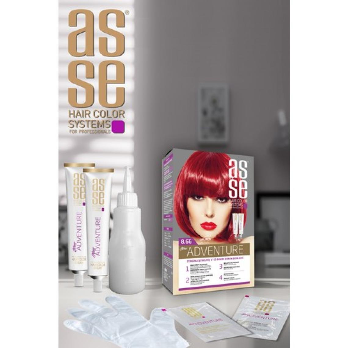Asse Adventure Set Saç Boyası, Kalıcı ve Canlı Renkler 1+1 İki Kullanım Seti (No:8.66 Lal Kızıl)