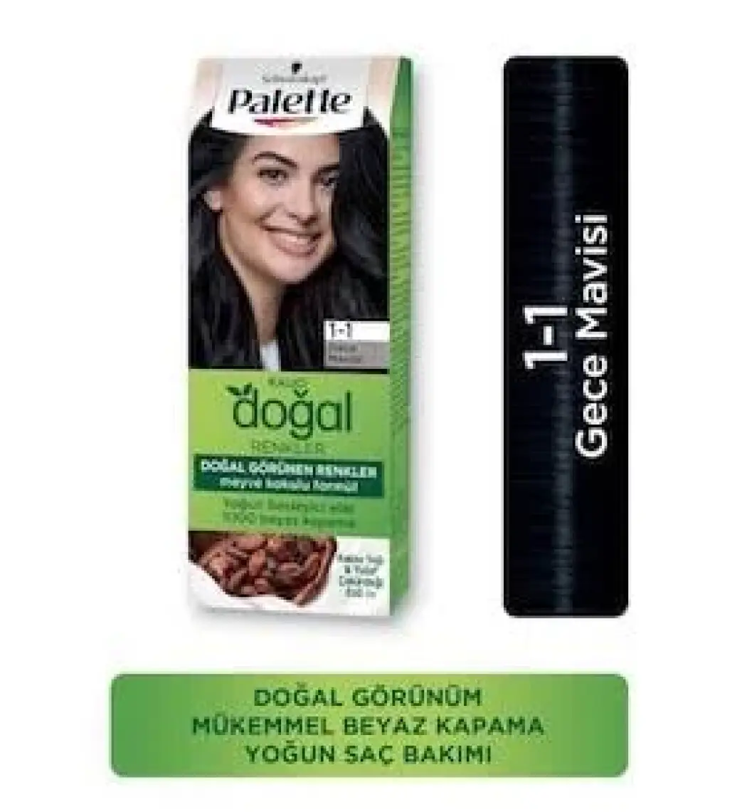 Palette Doğal Renkler 1-1 Gece Mavisi Saç Boyası Kakao Yağı & Yulaf Çekirdeği Özü İle