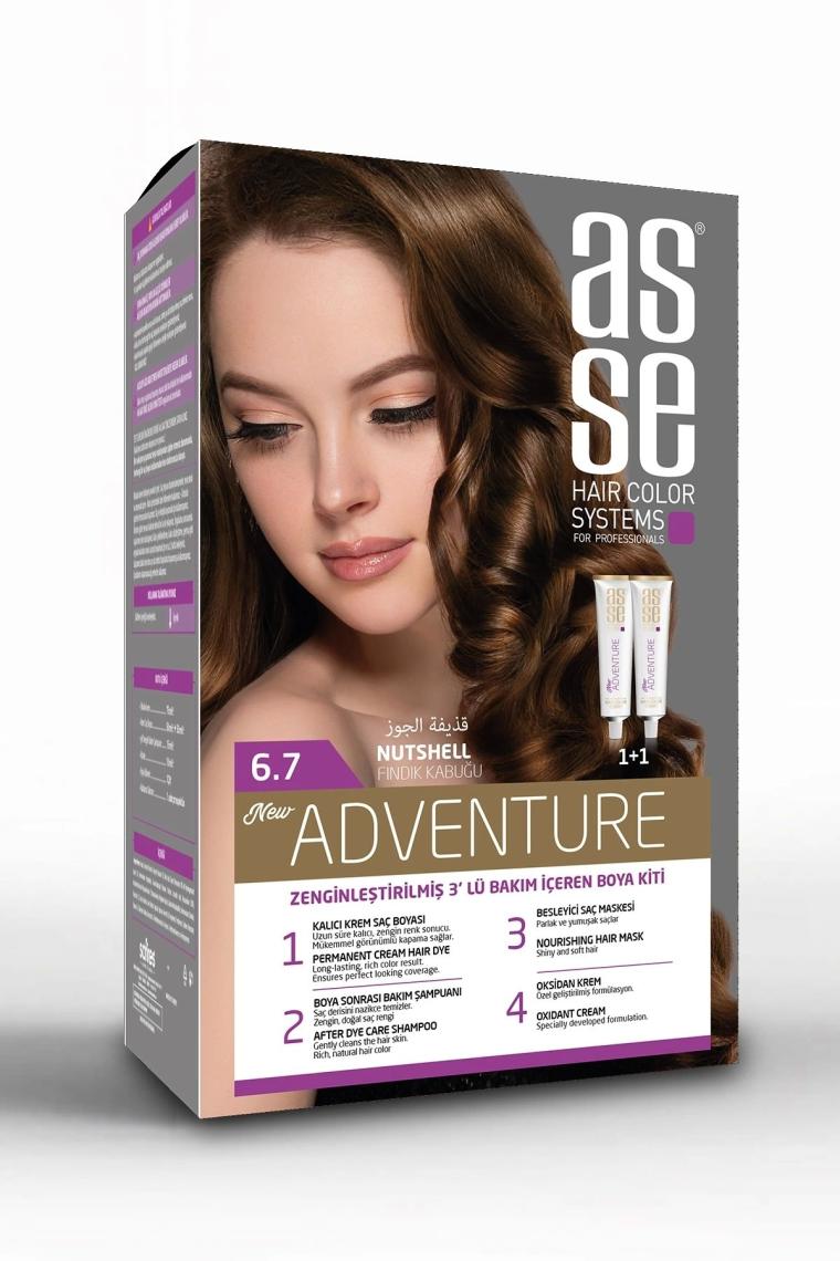 Asse Adventure Set Saç Boyası, Kalıcı ve Canlı Renkler 1+1 İki Kullanım Seti (No:6.7 Fındık Kabuğu)