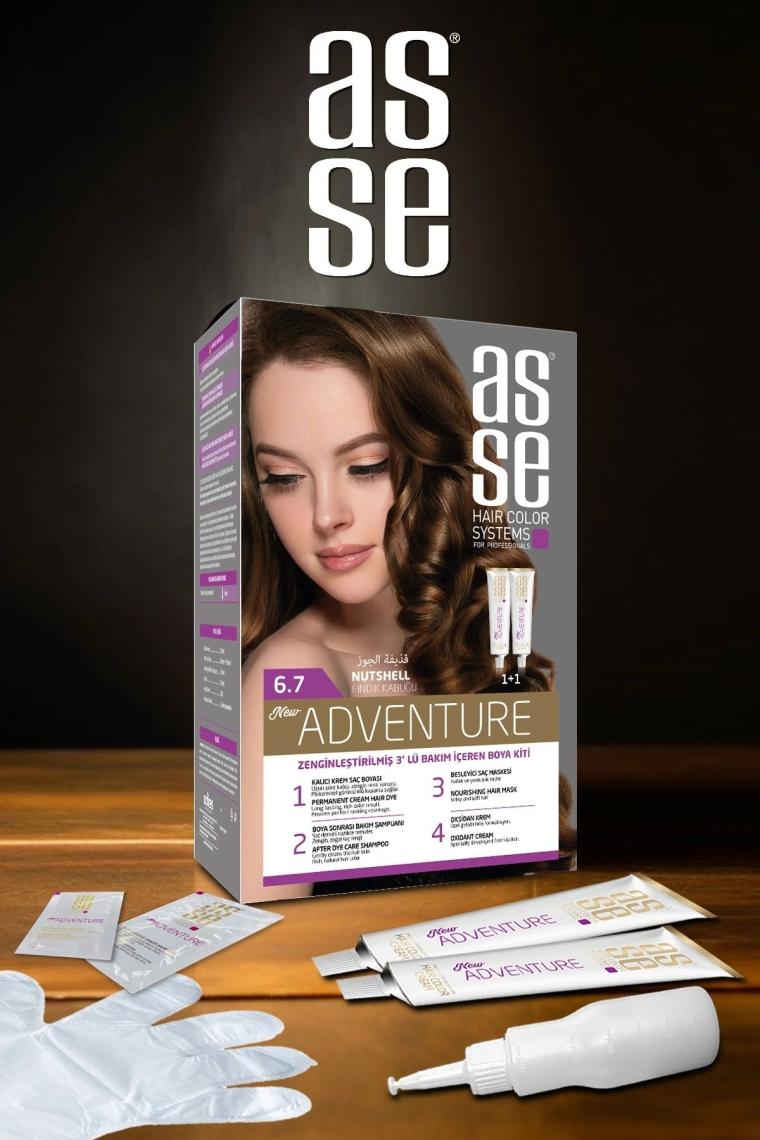 Asse Adventure Set Saç Boyası, Kalıcı ve Canlı Renkler 1+1 İki Kullanım Seti (No:6.7 Fındık Kabuğu)