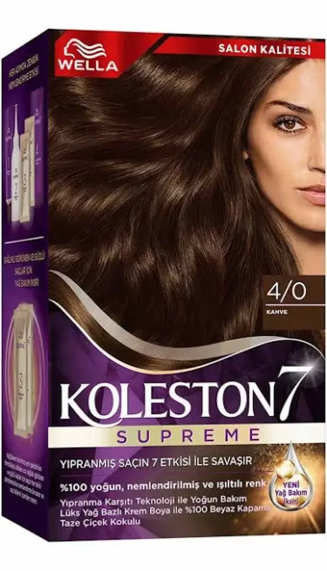 Wella Koleston 4/0 Kahve Krem Saç Boyası Kiti – %100 Beyaz Kapatma, Nemlendirici ve Uzun Süre Kalıcı Canlı Renk, 99 ml