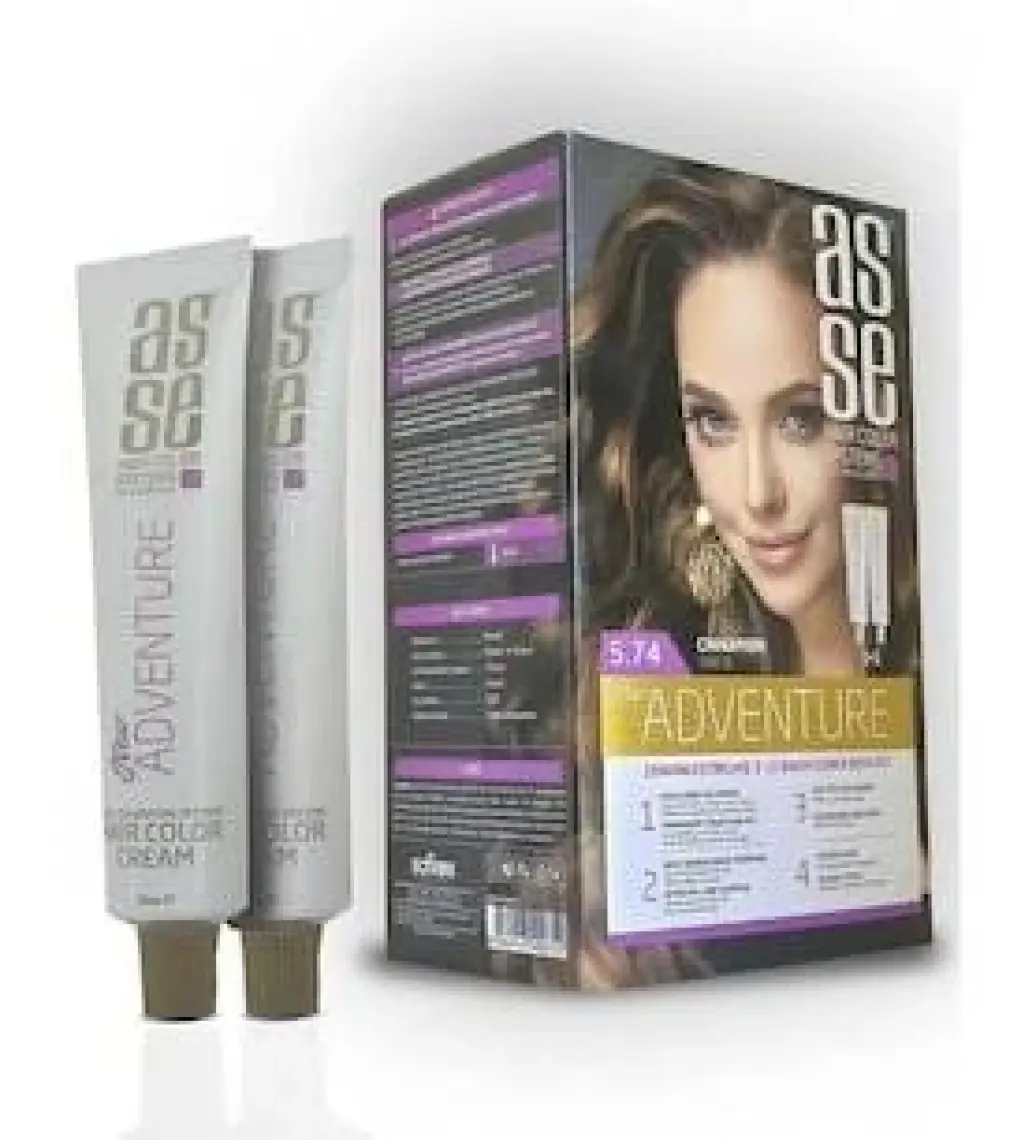 Asse Adventure Set Saç Boyası, Kalıcı ve Canlı Renkler 1+1 İki Kullanım Seti (No:5.74 Tarçın)