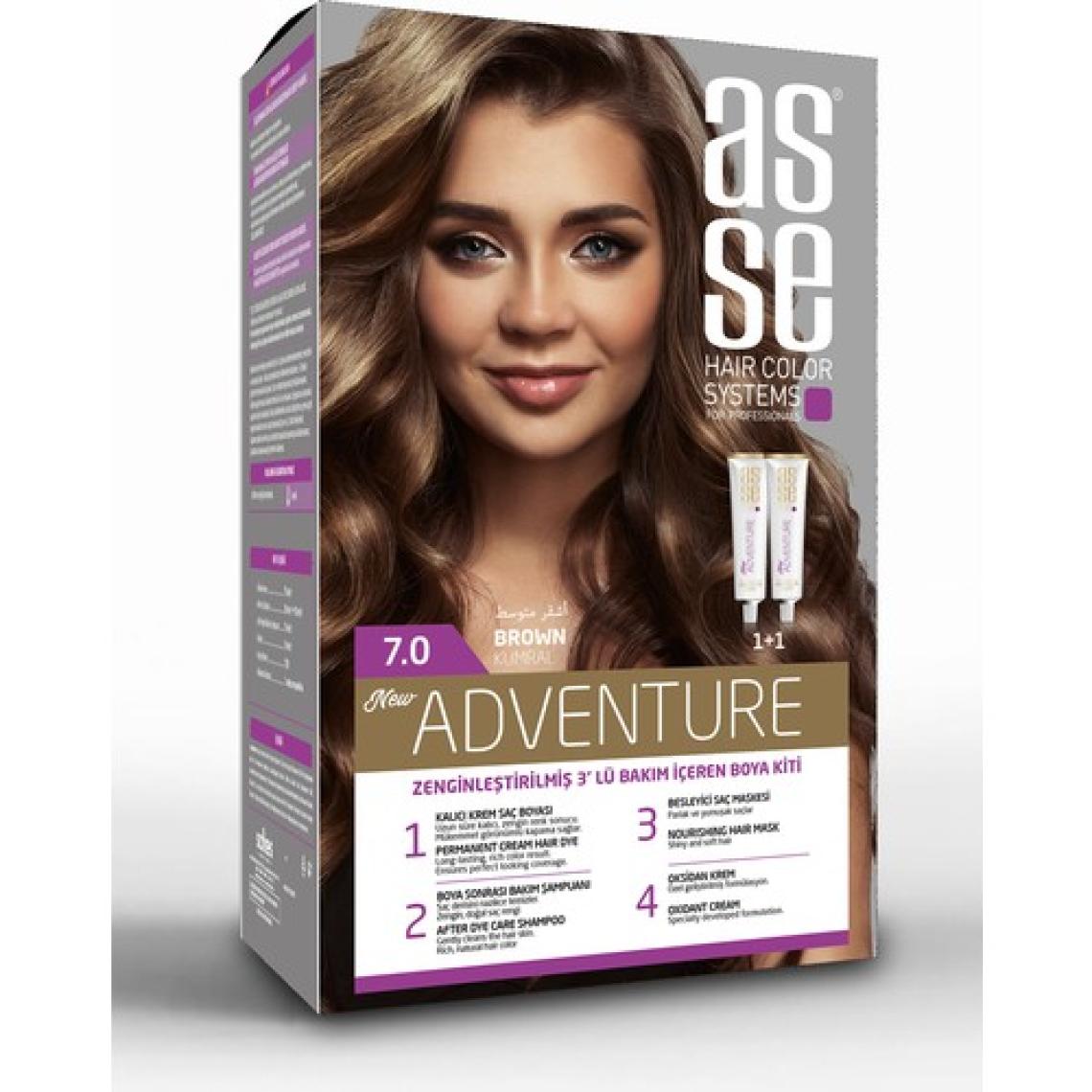 Asse Adventure Set Saç Boyası, Kalıcı ve Canlı Renkler 1+1 İki Kullanım Seti (No:7.0 Kumral)