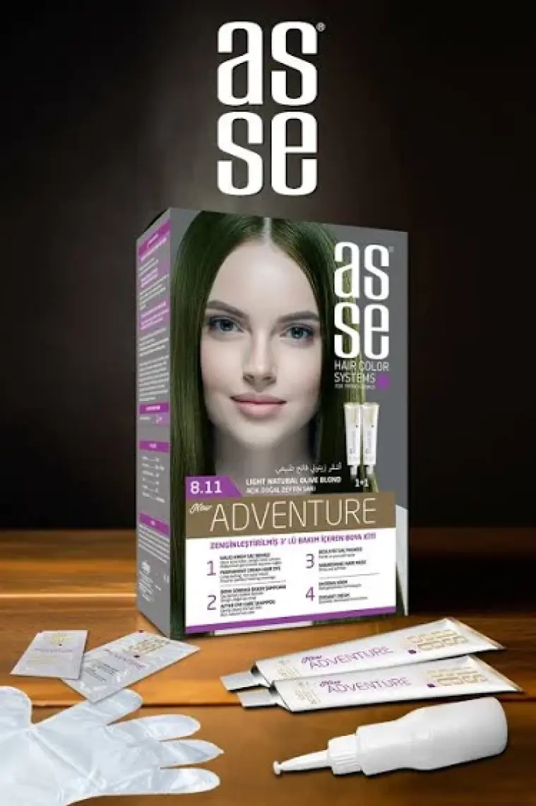 Asse Adventure Set Saç Boyası, Kalıcı ve Canlı Renkler 1+1 İki Kullanım Seti (No:8.11 Açık Doğal Zeytin Sarı)