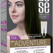 Asse Adventure Set Saç Boyası, Kalıcı ve Canlı Renkler 1+1 İki Kullanım Seti (No:7.11 Orta Doğal Zeytin Sarı)