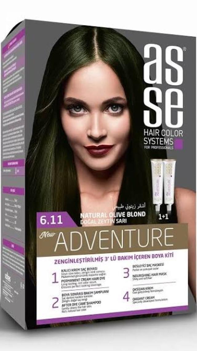 Asse Adventure Set Saç Boyası, Kalıcı ve Canlı Renkler 1+1 İki Kullanım Seti (No:6.11 Doğal Zeytin Sarı)