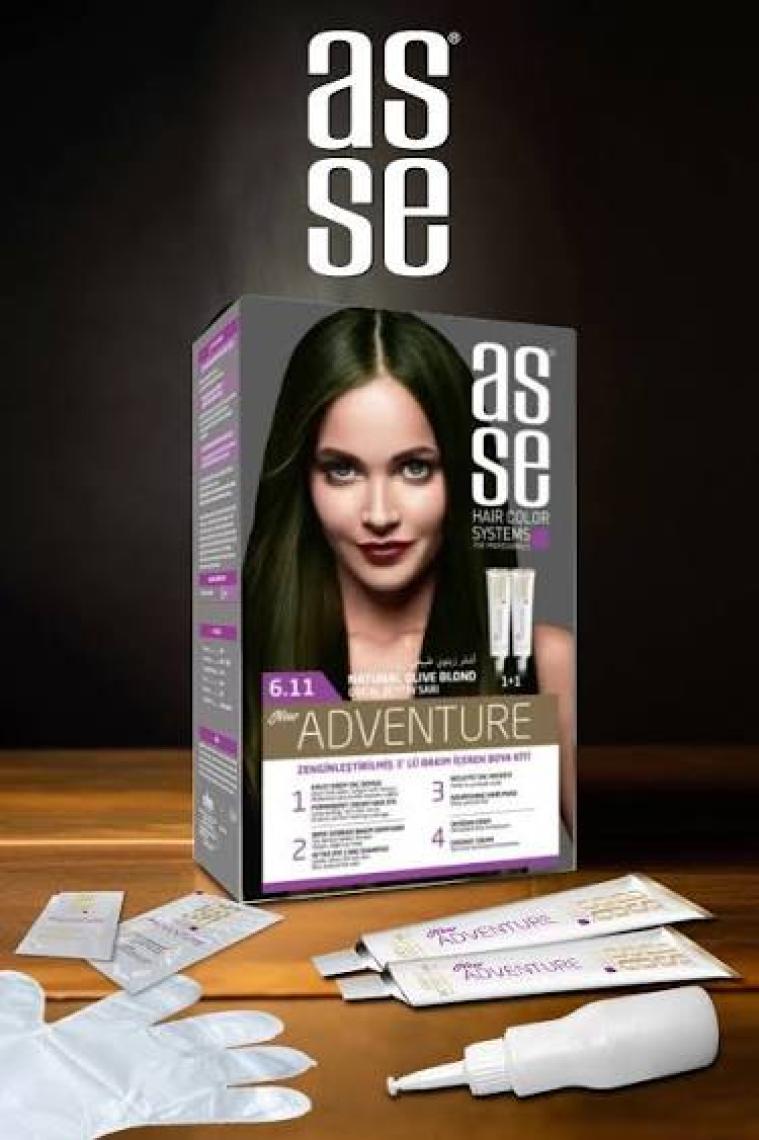 Asse Adventure Set Saç Boyası, Kalıcı ve Canlı Renkler 1+1 İki Kullanım Seti (No:6.11 Doğal Zeytin Sarı)