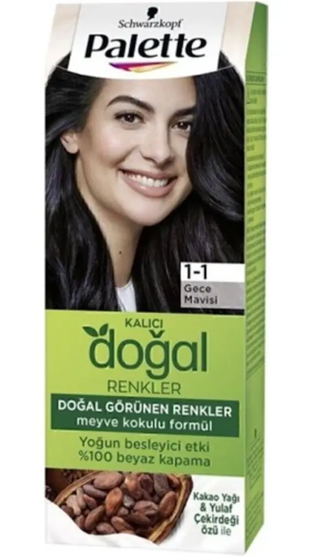 Palette Doğal Renkler 1-1 Gece Mavisi Saç Boyası Kakao Yağı & Yulaf Çekirdeği Özü İle
