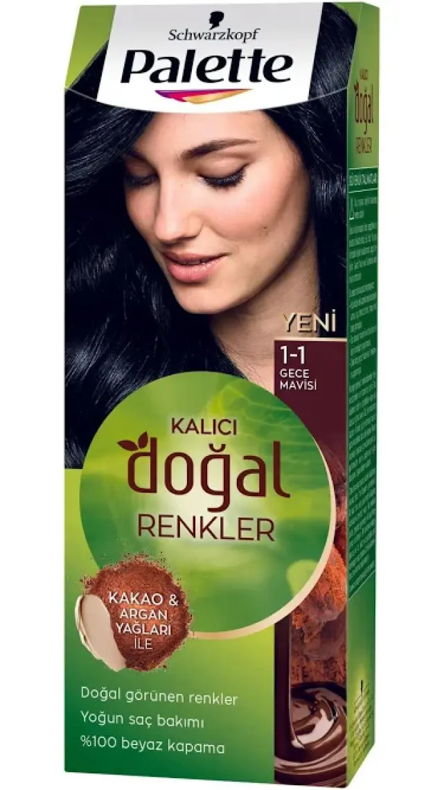 Palette Doğal Renkler 1-1 Gece Mavisi Saç Boyası Kakao Yağı & Yulaf Çekirdeği Özü İle