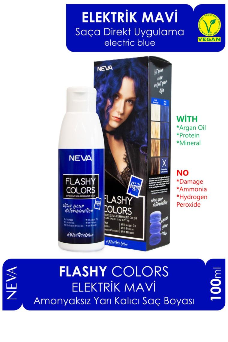 Neva Flashy Colors Yarı Kalıcı Saç Boyası Elektrik Mavi-Electrik Blue