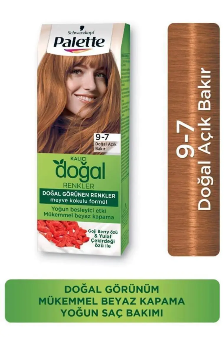 Palette Doğal Renkler 9-7 Doğal Açık Bakır Saç Boyası Goji Berry Özü & Yulaf Çekirdeği Özü İle