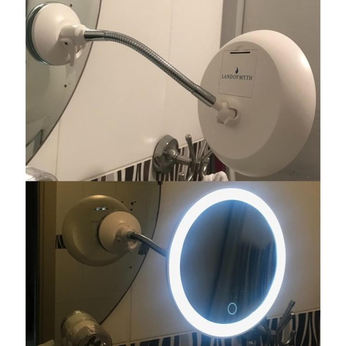 Land Of Myth - Şerit LED Işıklı Banyo Makyaj - Tıraş Aynası, 10X HD ZOOM, Dokunmatik Işık Kısma-Artırma, Esnek Kol