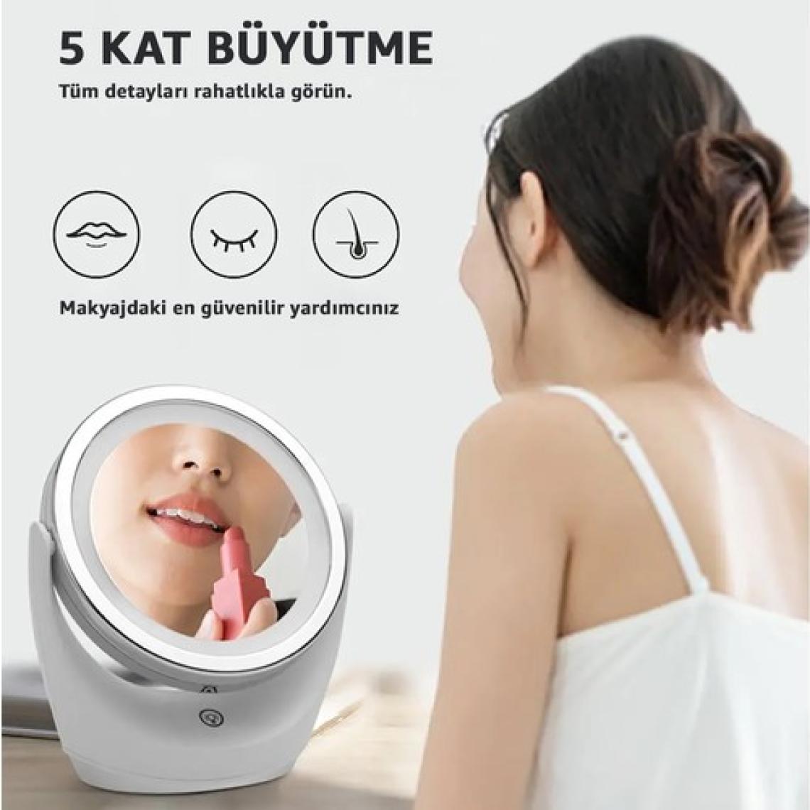 Robeve Çift Taraflı Makyaj Aynası Şarjlı Makyaj Aynası 5 Kat Büyütme Işıklı Makyaj Aynası Gün Işığı ve Beyaz Işık Makyaj Aynası Güzellik Aynası
