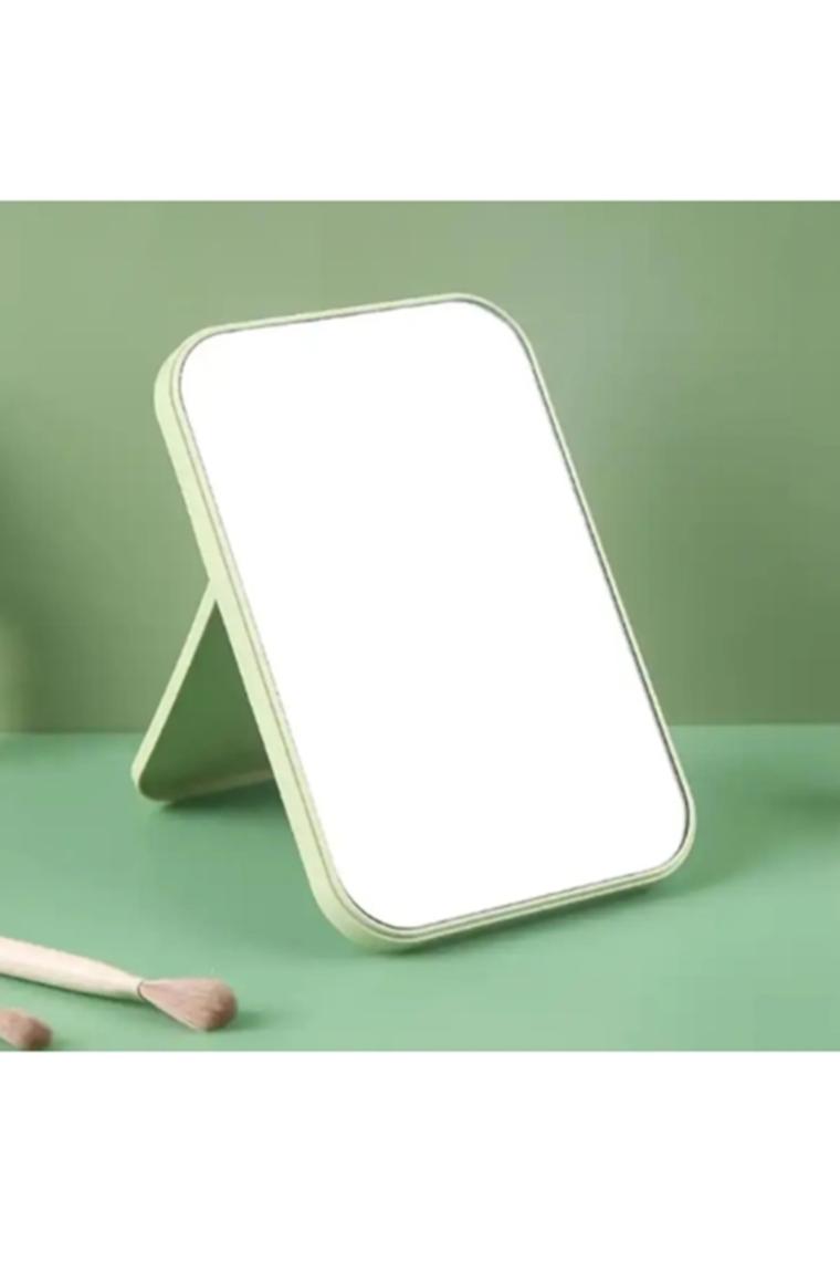 Gaman Orman Yeşili Renk Kare Masaüstü Ayna - Taşınabilir Makyaj Aynası Dekoratif Plastik 15cm x 10cm