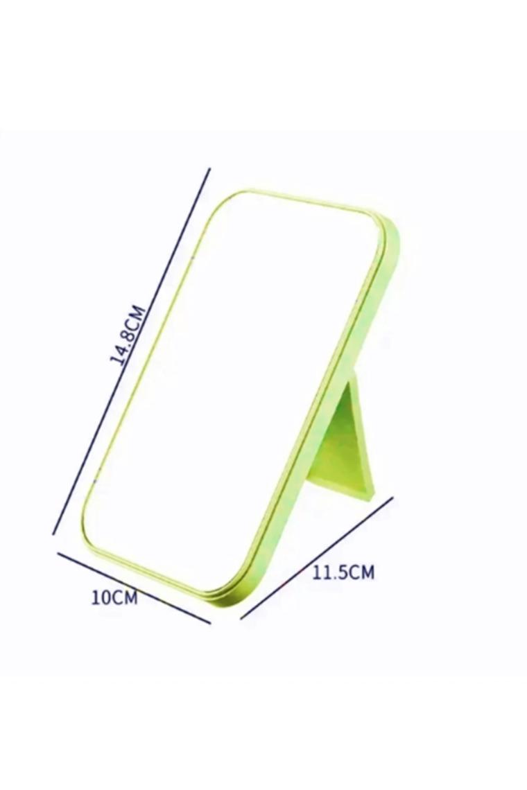 Gaman Orman Yeşili Renk Kare Masaüstü Ayna - Taşınabilir Makyaj Aynası Dekoratif Plastik 15cm x 10cm