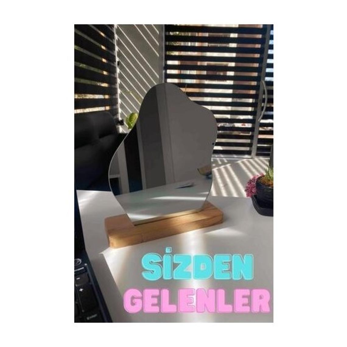 Evcazım Düzensiz Estetik Asimetrik Ahşap Makyaj Aynası Çerçevesiz, Dekoratif Masa Oturma Odası  25 x 20 cm